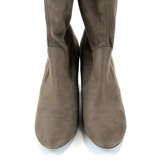 Heart In D Tan Thigh-High/Over-The-Knee Boot Size 8.5 Stretchy Block High Heel - Picture 2 of 9
